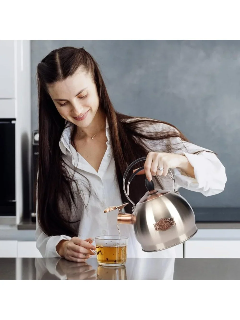 2.6 Quart Silver Stainless Steel Kitchen Tea kettle Whistling Stovetop Induction